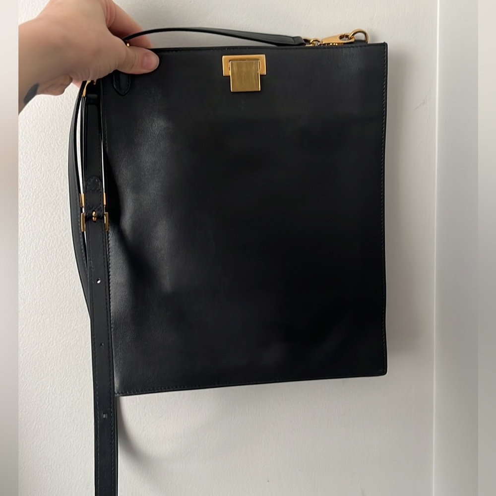 The Row Black Leather Bag with Gold Accent